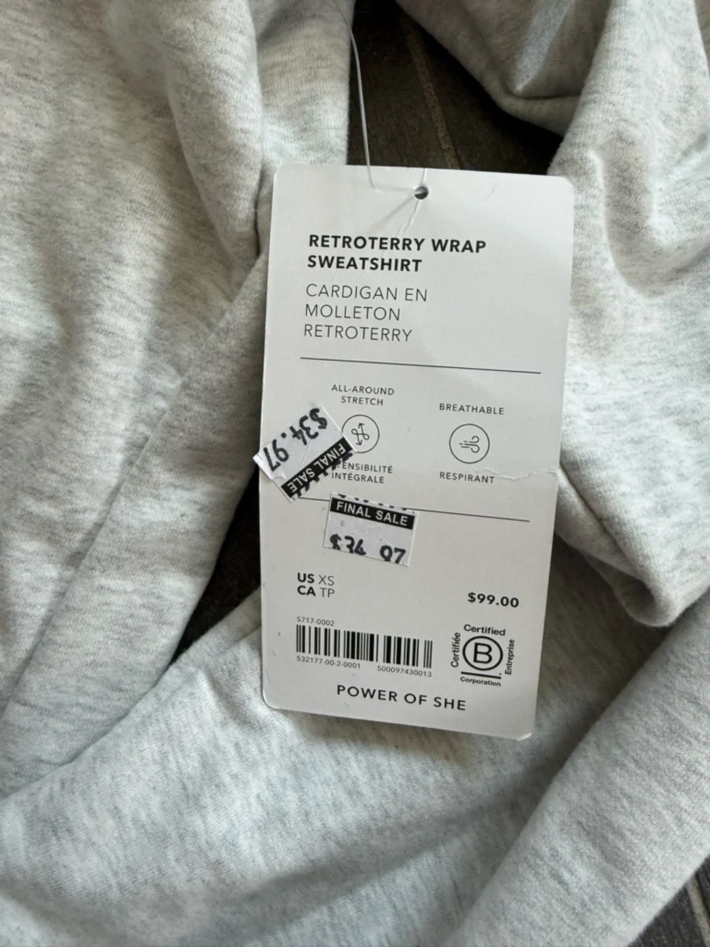 Athleta Retroterry Wrap Sweatshirt Gray NWT XS - Picture 4 of 5